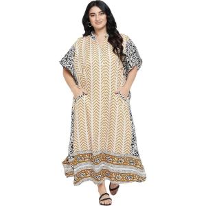 imageOussum Kaftan Plus Size Women Dress Button Down Kimono Side Slit Maxi Dresses Two Side Pocket Caftan for Casual WearMulti Striped
