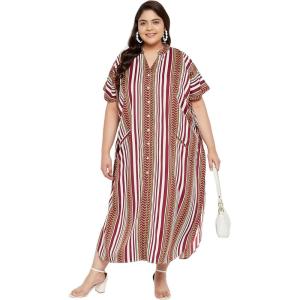 imageOussum Kaftan Plus Size Women Dress Button Down Kimono Side Slit Maxi Dresses Two Side Pocket Caftan for Casual WearRust