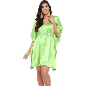 imageOussum Women Satin Silk Short Caftan Tunic Plus Size Beach Cover Up Kaftan Dress Sleepwear Nightwear Pajama DressesAmbrosia Green