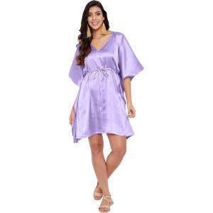 imageOussum Women Satin Silk Short Caftan Tunic Plus Size Beach Cover Up Kaftan Dress Sleepwear Nightwear Pajama DressesDahlia Purple