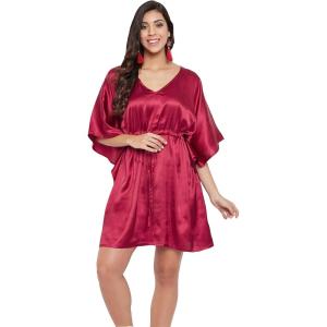 imageOussum Women Satin Silk Short Caftan Tunic Plus Size Beach Cover Up Kaftan Dress Sleepwear Nightwear Pajama DressesJester Red