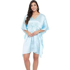 imageOussum Women Satin Silk Short Caftan Tunic Plus Size Beach Cover Up Kaftan Dress Sleepwear Nightwear Pajama DressesPastel Blue