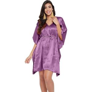 imageOussum Women Satin Silk Short Caftan Tunic Plus Size Beach Cover Up Kaftan Dress Sleepwear Nightwear Pajama DressesPurple Passion