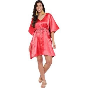 imageOussum Women Satin Silk Short Caftan Tunic Plus Size Beach Cover Up Kaftan Dress Sleepwear Nightwear Pajama DressesRed