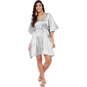 imageOussum Women Satin Silk Short Caftan Tunic Plus Size Beach Cover Up Kaftan Dress Sleepwear Nightwear Pajama DressesSilver Gray