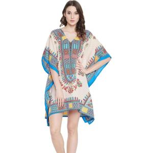 imageOussum Women Short Caftan Tunic Top Polyester Kaftan Dress Plus Size for BeachIvory Abstract Printed Tunic