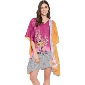 imageOussum Women Short Caftan Tunic Top Polyester Kaftan Dress Plus Size for BeachPink and Golden