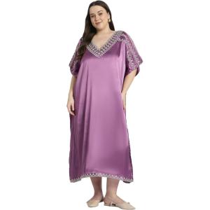 imageWomen Embroidery Fancy Long Kaftan Plus Size Satin Silky Maxi Dress Embroidered African Caftan Kimono Gown DressesCyclamen