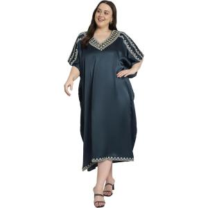 imageWomen Embroidery Fancy Long Kaftan Plus Size Satin Silky Maxi Dress Embroidered African Caftan Kimono Gown DressesDase