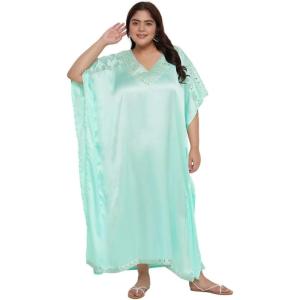 imageWomen Embroidery Fancy Long Kaftan Plus Size Satin Silky Maxi Dress Embroidered African Caftan Kimono Gown DressesIce Green