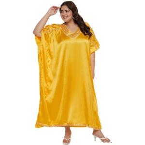 imageWomen Embroidery Fancy Long Kaftan Plus Size Satin Silky Maxi Dress Embroidered African Caftan Kimono Gown DressesLemon Chrome