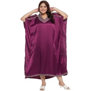 imageWomen Embroidery Fancy Long Kaftan Plus Size Satin Silky Maxi Dress Embroidered African Caftan Kimono Gown DressesPurple Passion