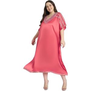 imageWomen Embroidery Fancy Long Kaftan Plus Size Satin Silky Maxi Dress Embroidered African Caftan Kimono Gown DressesSgcl