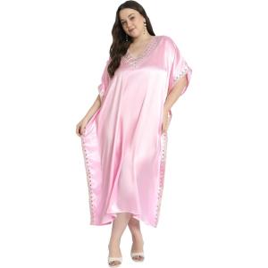 imageWomen Long Embroidered Dubai Kaftan Satin Silk Maxi Dress Plus Size Embroidery African Caftan for Wedding PartyCrystal Rose