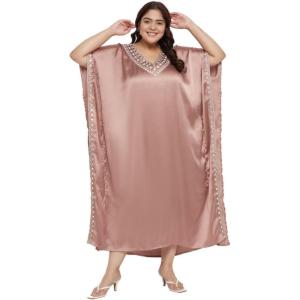 imageWomen Long Embroidered Dubai Kaftan Satin Silk Maxi Dress Plus Size Embroidery African Caftan for Wedding PartyWithered Rose