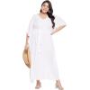 imageGypsie Blu Plus Size Kimono Long Beach Cover Up Outwear Dress Casual Rayon Lurex Ladies VNeck Maxi Caftan Solid Kaftan for Womens Cream with Gold