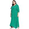 imageGypsie Blu Plus Size Kimono Long Beach Cover Up Outwear Dress Casual Rayon Lurex Ladies VNeck Maxi Caftan Style Solid Kaftan for Womens Green with Silver