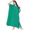 imageGypsie Blu Plus Size Kimono Long Beach Cover Up Outwear Dress Casual Rayon Lurex Ladies VNeck Maxi Caftan Style Solid Kaftan for Womens Green with Silver