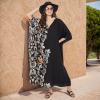 imageOussum Women Kaftan Plus Size Polyester Summer Caftan Cover Ups Maxi House DressBlack Floral