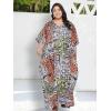 imageOussum Women Kaftan Plus Size Polyester Summer Caftan Cover Ups Maxi House DressBrown Geometric
