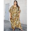 imageOussum Women Kaftan Plus Size Polyester Summer Caftan Cover Ups Maxi House DressBrown Leopard Print