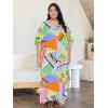 imageOussum Women Kaftan Plus Size Polyester Summer Caftan Cover Ups Maxi House DressMulticolor Geometric