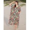 imageOussum Women Kaftan Plus Size Polyester Summer Caftan Cover Ups Maxi House DressMulticolor Leaf Print