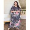 imageOussum Women Kaftan Plus Size Polyester Summer Caftan Cover Ups Maxi House DressNavy Blue Floral