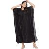 imagePlus Size Kimono Long Beach Cover Up Outwear Dress Casual Rayon Lurex Ladies VNeck Maxi Caftan Solid Kaftan for Womens Black with Gold