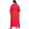 imagePlus Size Kimono Long Beach Cover Up Outwear Dress Casual Rayon Lurex Ladies VNeck Maxi Caftan Solid Kaftan for Womens Red with Silver