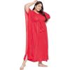 imagePlus Size Kimono Long Beach Cover Up Outwear Dress Casual Rayon Lurex Ladies VNeck Maxi Caftan Solid Kaftan for Womens Red with Silver
