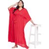 imagePlus Size Kimono Long Beach Cover Up Outwear Dress Casual Rayon Lurex Ladies VNeck Maxi Caftan Solid Kaftan for Womens Red with Silver