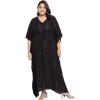 imagePlus Size Kimono Long Beach Cover Up Outwear Dress Casual Rayon Lurex Ladies VNeck Maxi Caftan Solid Kaftan for Womens Black with Gold