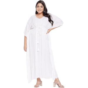 imageGypsie Blu Plus Size Kimono Long Beach Cover Up Outwear Dress Casual Rayon Lurex Ladies VNeck Maxi Caftan Solid Kaftan for Womens Cream with Gold