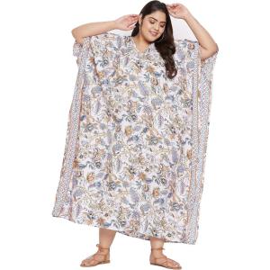 imageOussum Women Kaftan Plus Size Polyester Summer Caftan Cover Ups Maxi House DressBeige Floral