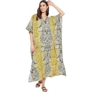 imageOussum Women Kaftan Plus Size Polyester Summer Caftan Cover Ups Maxi House DressBlack  Yellow Floral  Leopard