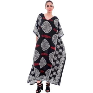 imageOussum Women Kaftan Plus Size Polyester Summer Caftan Cover Ups Maxi House DressBlack Caftan Dress