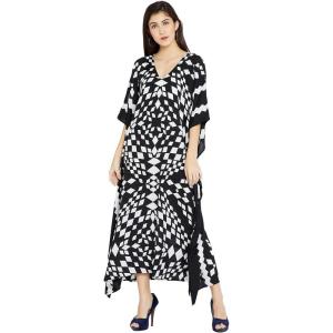 imageOussum Women Kaftan Plus Size Polyester Summer Caftan Cover Ups Maxi House DressBlack Casual