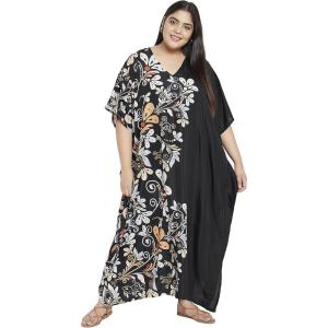 imageOussum Women Kaftan Plus Size Polyester Summer Caftan Cover Ups Maxi House DressBlack Floral