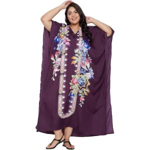 imageOussum Women Kaftan Plus Size Polyester Summer Caftan Cover Ups Maxi House DressBlack Tribal
