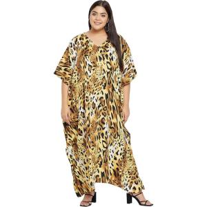 imageOussum Women Kaftan Plus Size Polyester Summer Caftan Cover Ups Maxi House DressBrown Leopard Print