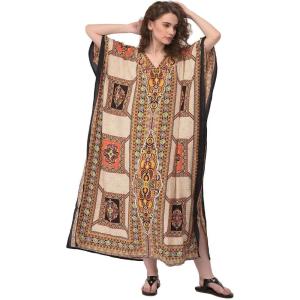 imageOussum Women Kaftan Plus Size Polyester Summer Caftan Cover Ups Maxi House DressGold