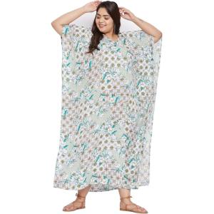 imageOussum Women Kaftan Plus Size Polyester Summer Caftan Cover Ups Maxi House DressGrey