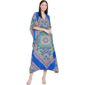 imageOussum Women Kaftan Plus Size Polyester Summer Caftan Cover Ups Maxi House DressMulticolor Blue Paisley Maxi Kaftan