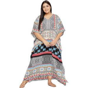 imageOussum Women Kaftan Plus Size Polyester Summer Caftan Cover Ups Maxi House DressMulticolor Paisley Kaftan