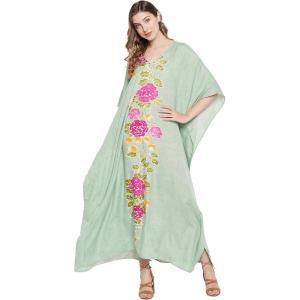 imageOussum Women Kaftan Plus Size Polyester Summer Caftan Cover Ups Maxi House DressSea Green Floral Caftan