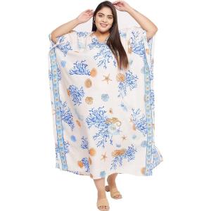 imageOussum Women Kaftan Plus Size Polyester Summer Caftan Cover Ups Maxi House DressWhite Leaf