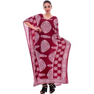 imageOussum Women Kaftan Plus Size Polyester Summer Caftan Cover Ups Maxi House DressWine