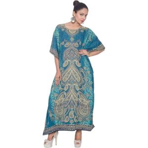 imagePlus Size Kaftan Dress Tunic Long Maxi Kimono Caftan Gown Nightdress Beach Party Casual DressTurquoise Blue