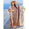 imageOussum Plus Size Kaftan for Women Polyester Summer Caftan Swimwear Cover Ups Maxi Beach DressBeige Floral Pattern